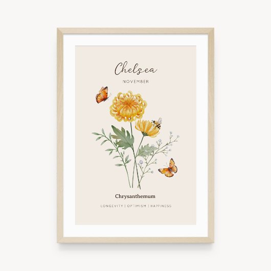 Affiche de fleur de naissance Chrysanthème