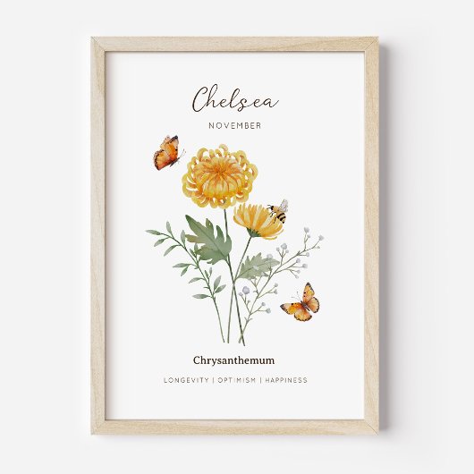 Affiche de fleur de naissance Chrysanthème