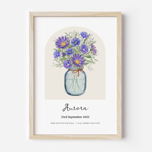 Affiche de fleur de naissance d'Aster et de Volubi