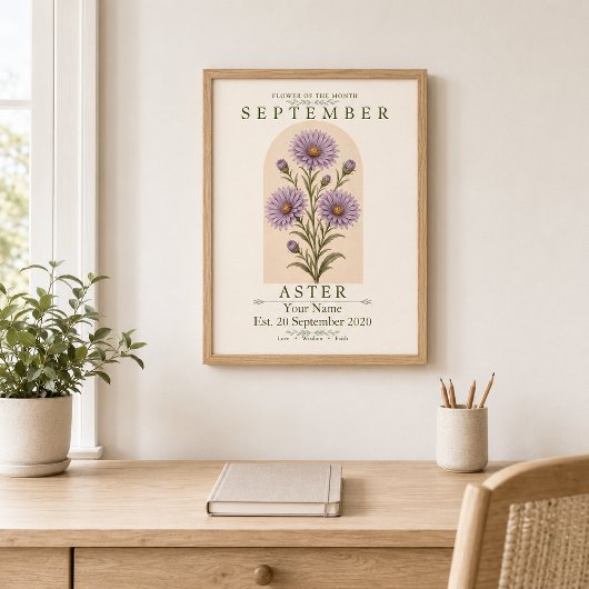 Affiche de fleur de naissance d'aster personnalisé