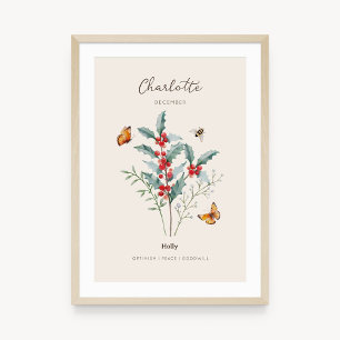 Affiche de fleur de naissance de houx
