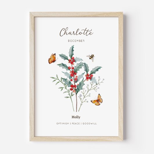 Affiche de fleur de naissance de houx