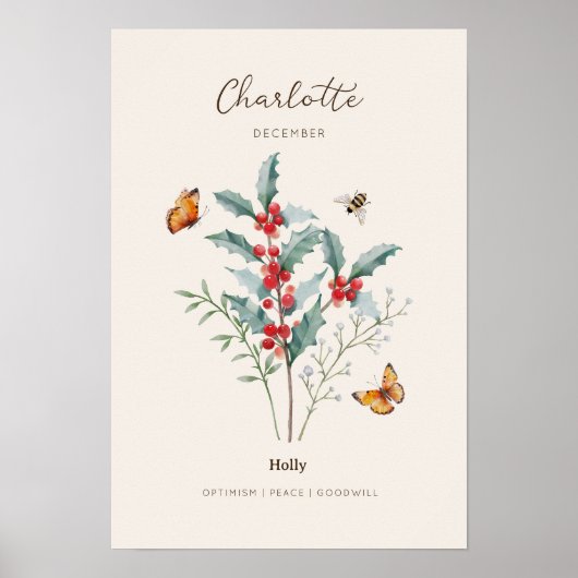 Affiche de fleur de naissance de houx (Devant)