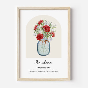 Affiche de fleur de naissance de mois de l'œillet 