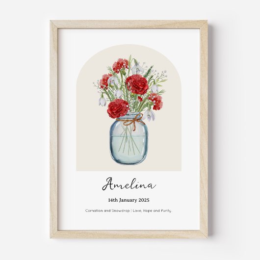 Affiche de fleur de naissance de mois de l'œillet 