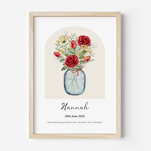 Affiche de fleur de naissance de Rose Chèvrefeuill