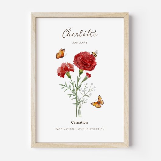 Affiche de fleur de naissance d'œillet