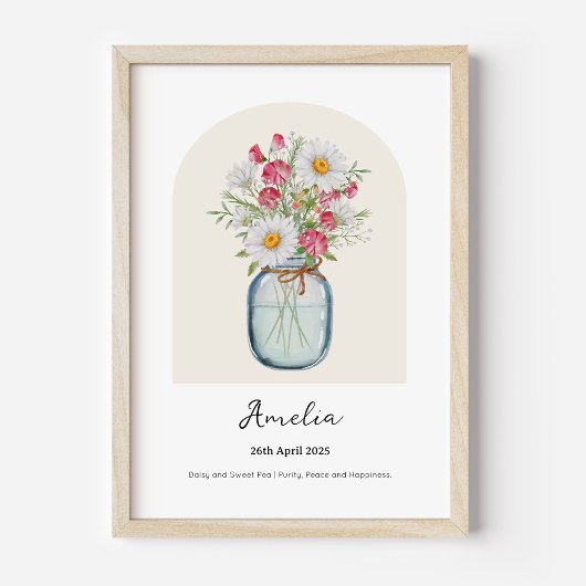 Affiche de fleur de naissance du mois de pois de s