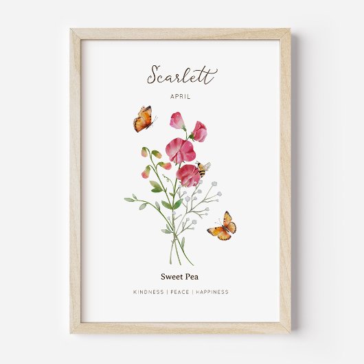 Affiche de fleur de naissance du mois de pois de s