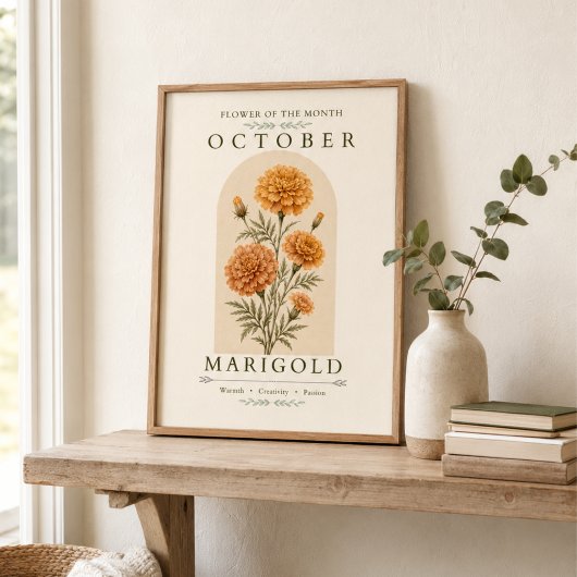 Affiche de fleur de naissance du souci d'octobre