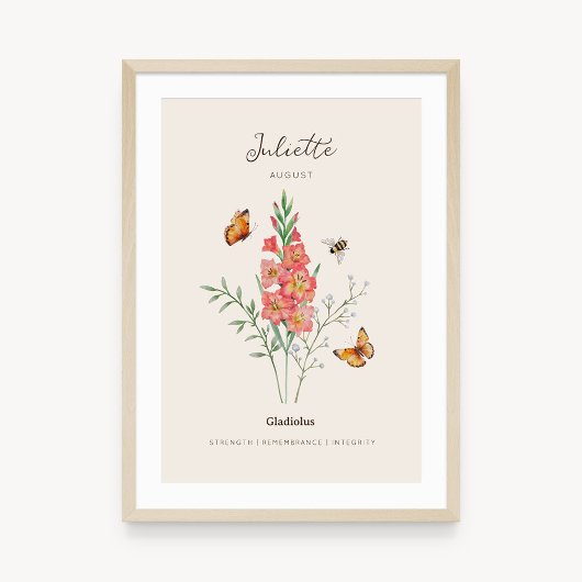 Affiche de fleur de naissance Gladiolus