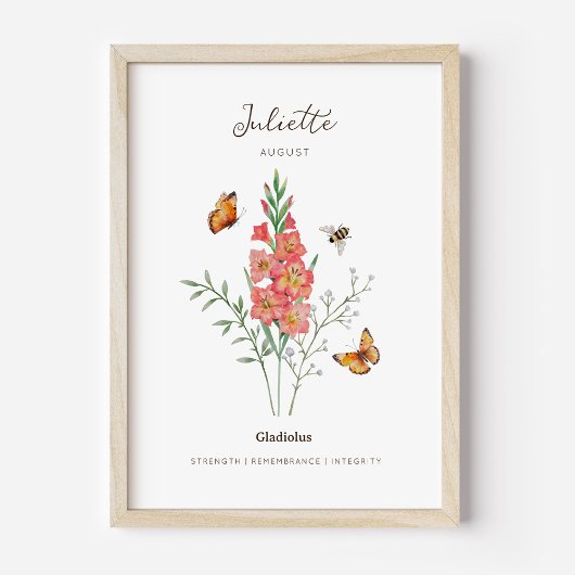 Affiche de fleur de naissance Gladiolus