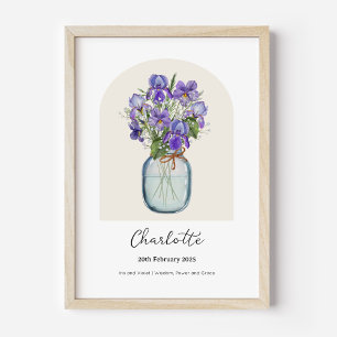 Affiche de fleur de naissance Iris Violet