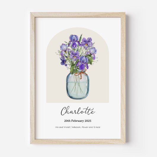 Affiche de fleur de naissance Iris Violet