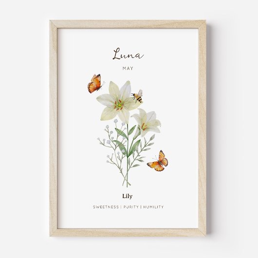 Affiche de fleur de naissance Lily