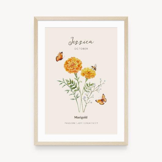 Affiche de fleur de naissance Marigold