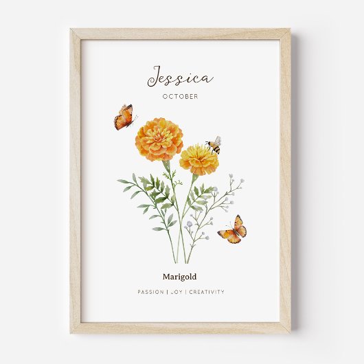 Affiche de fleur de naissance Marigold