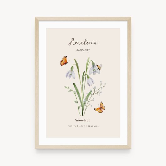 Affiche de fleur de naissance perce-neige
