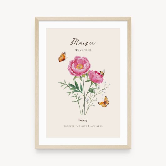 Affiche de fleur de naissance Pivoine