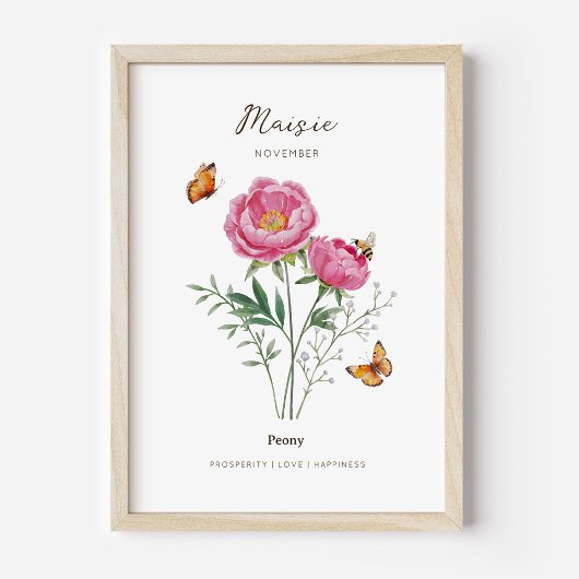 Affiche de fleur de naissance Pivoine