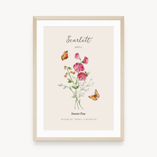 Affiche de fleur de naissance Pois de senteur