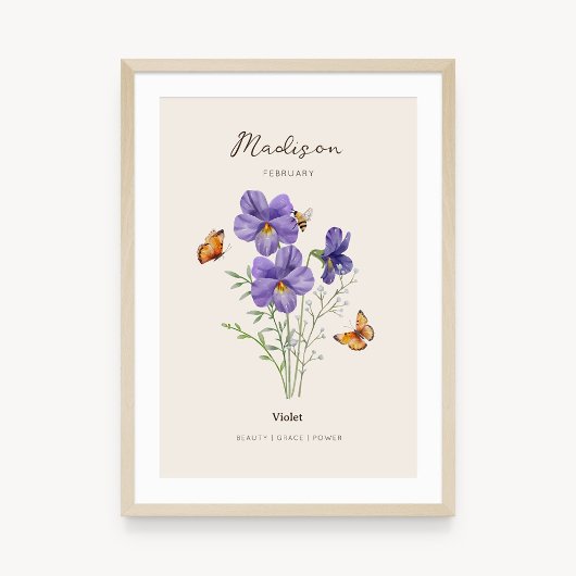 Affiche de fleur de naissance violette