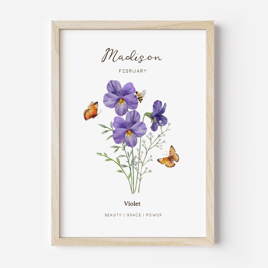 Affiche de fleur de naissance violette