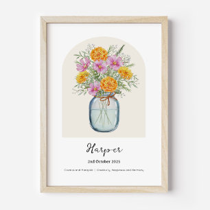 Affiche de fleur du mois de naissance de Cosmos Ma