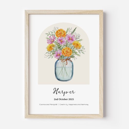 Affiche de fleur du mois de naissance de Cosmos Ma
