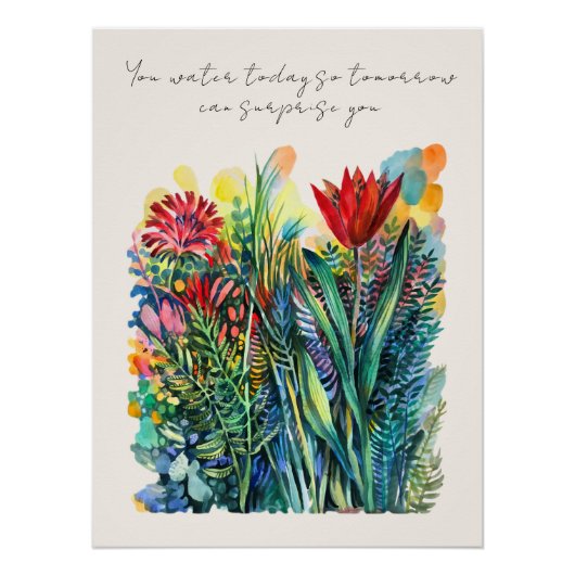 Affiche de fleurs à l'aquarelle avec citation (Devant)