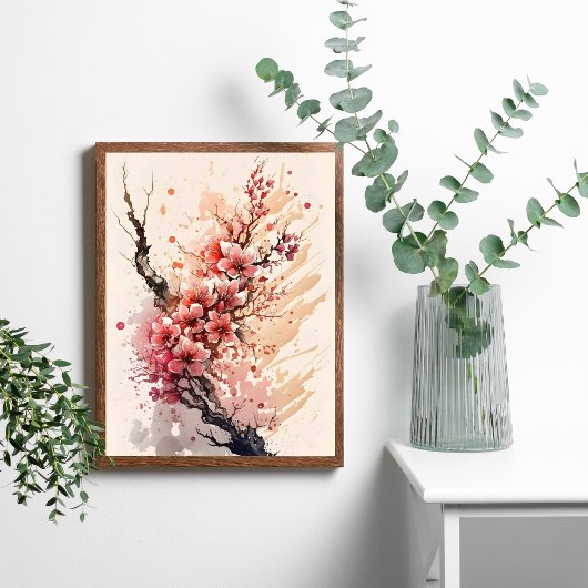 Affiche de fleurs à l'aquarelle Fleur de cerisier