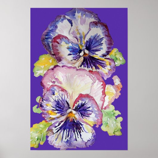 Affiche de fleurs d'art de pensée pourpre en aquar (Devant)