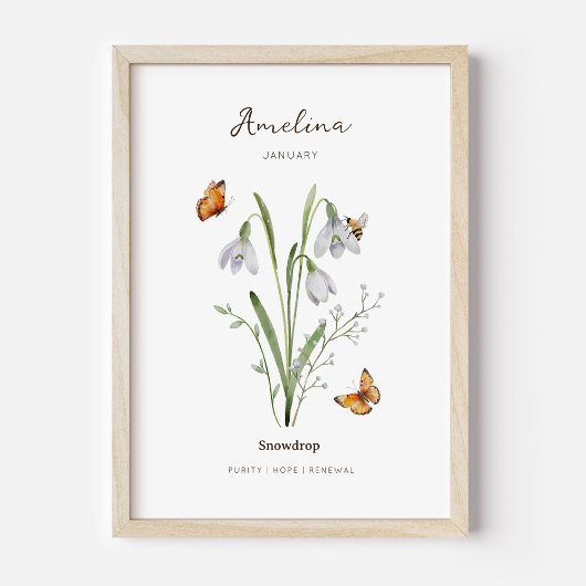 Affiche de fleurs du mois de naissance du perce-ne