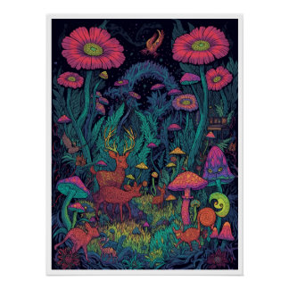 Affiche de forêt psychédélique