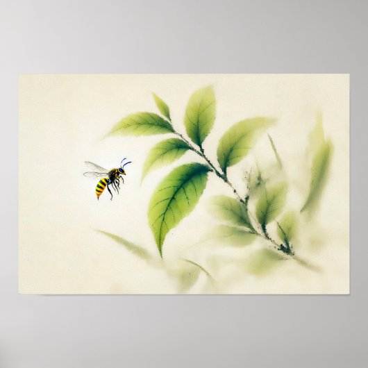 Affiche de Frelon à l'Encre Chinoise sur Branche (Devant)