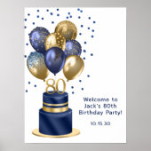 Affiche de gâteau bleu pour 80e anniversaire (Devant)