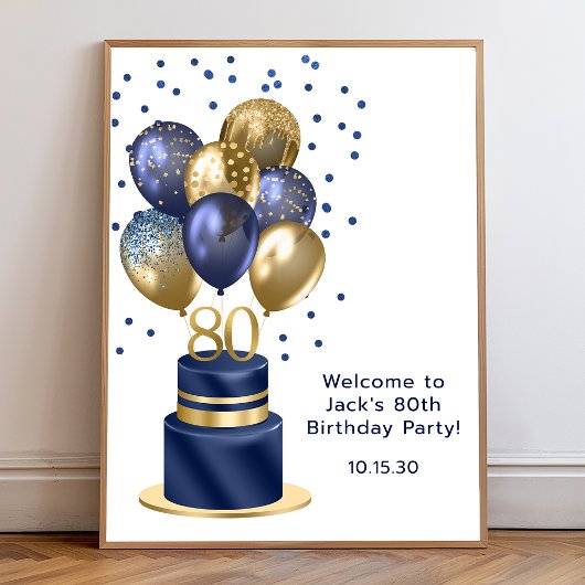 Affiche de gâteau bleu pour 80e anniversaire