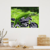Affiche de gecko hawaïen vert sur moto (Cuisine)