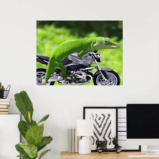 Affiche de gecko hawaïen vert sur moto (Bureau à domicile)