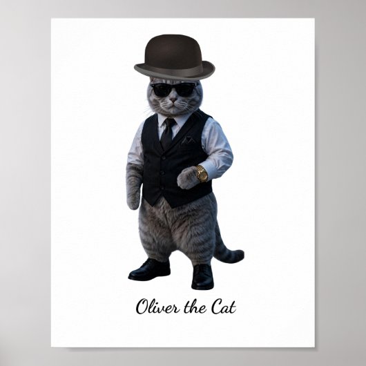 Affiche de gentleman de chat élégant drôle (Devant)