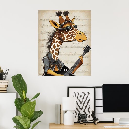 Affiche de girafe hipster - Art mural d'animal roc (Bureau à domicile)