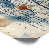 Affiche de grandes lignes de carte abstraite bleue (Coin)