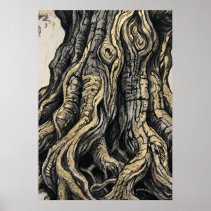 Affiche de gravure d'écorce d'arbre ancien Natur