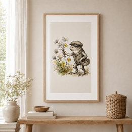 Affiche de grenouille fantaisiste avec fleurs sauv