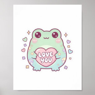 Affiche de grenouille Je t'aime Cœur de grenouille