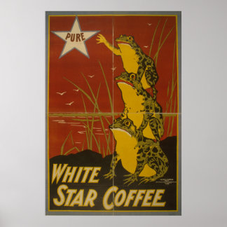 Affiche de grenouille vintage White Star Coffee