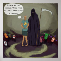 Affiche de Grim Reaper et clown drôles au milieu