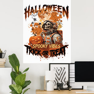 Affiche de Halloween d'astronaute effrayant Tric