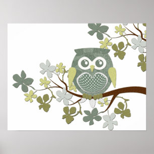 Affiche de hibou d'arbre de polka