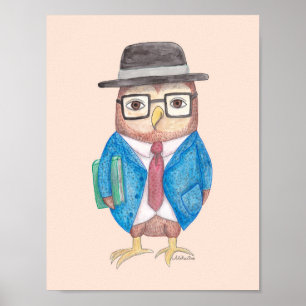 Affiche de hibou Drôle de hibou avec livre Décorat